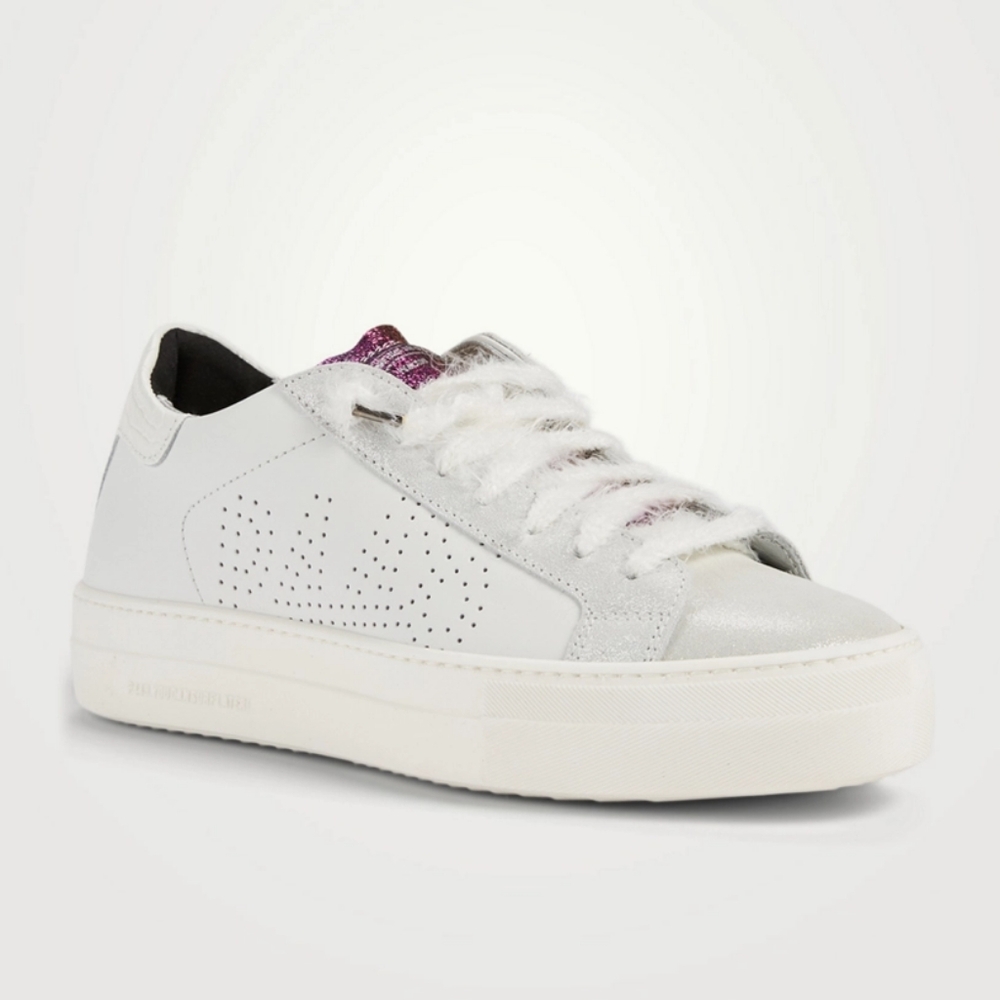 P448 Thea Fluffy Lace Rainbow Low Top Leather Sneakers Shoes White 39 = 8.5